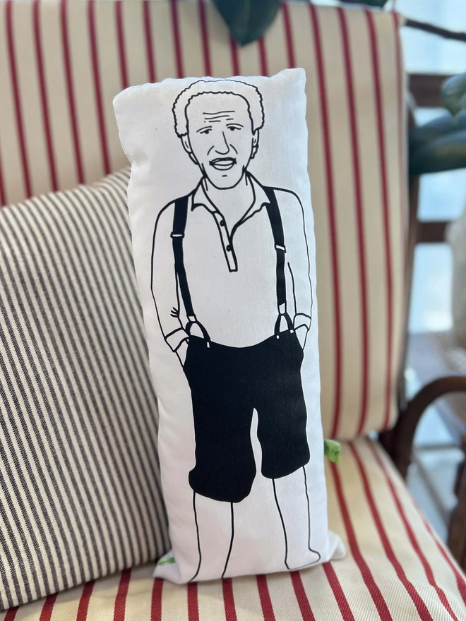 Illustrated cushion featuring Monty Don