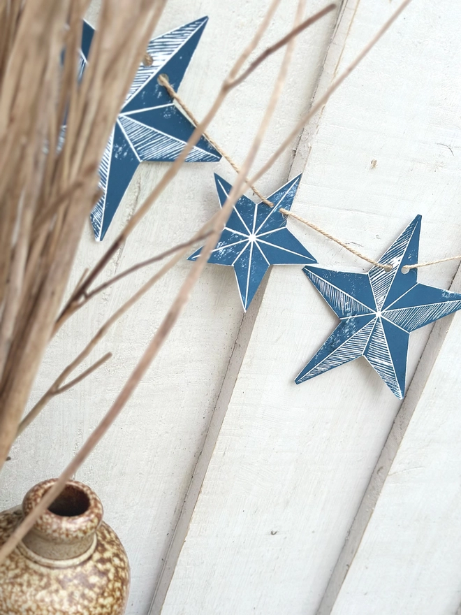 Traditional Scandi Stars Hand Printed Linocut Garland