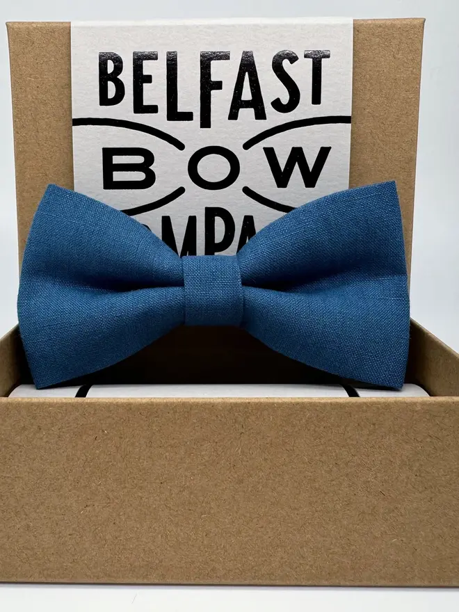 blue irish linen bow tie