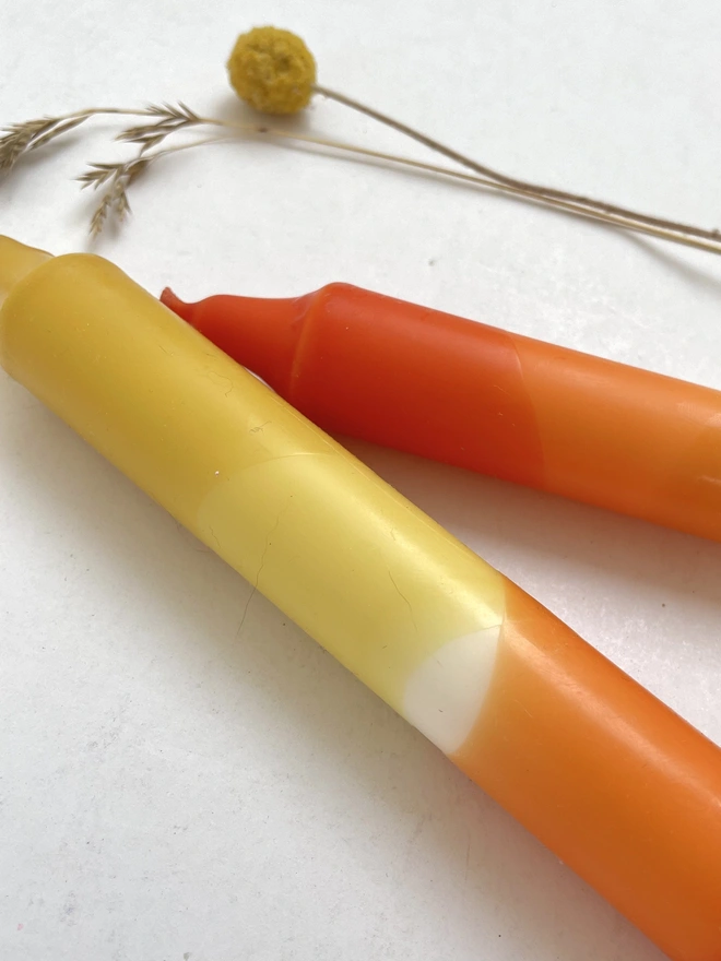 Rust Red & Mustard Yellow Dip Dyed Dinner Candles (Set Of 2)