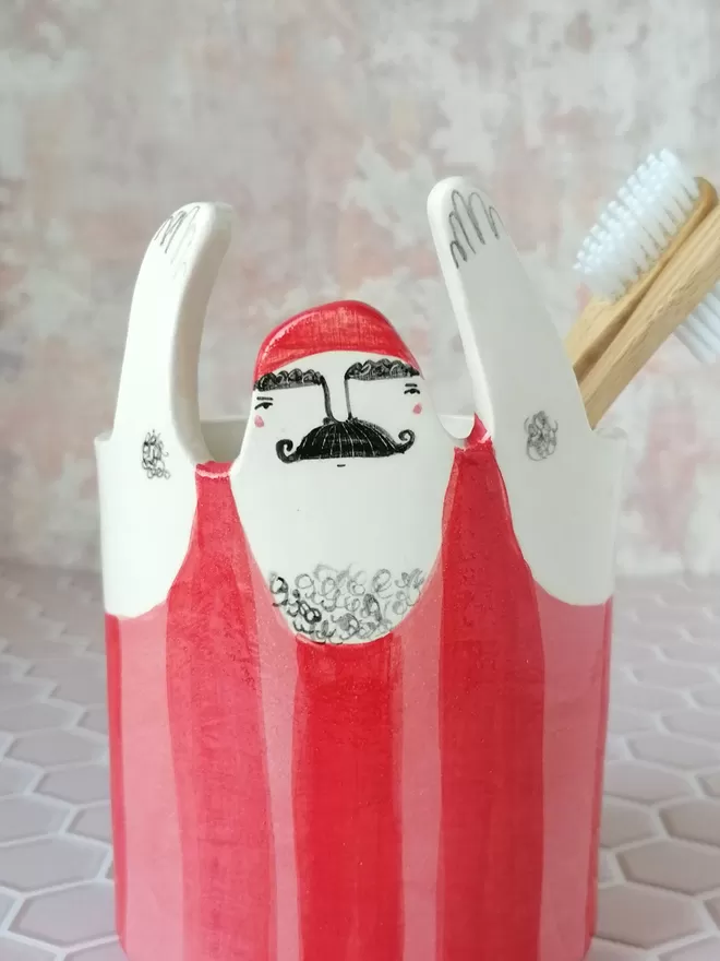 Hector ceramic unique hand painted toothbrush holder pot