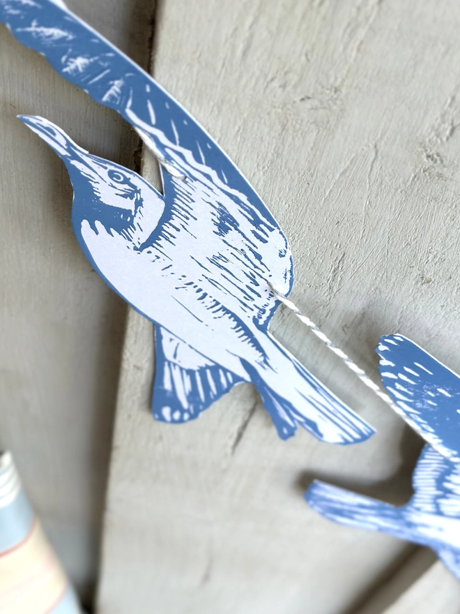 'Swooping Seagulls Of Joy' Hand Printed Bird Linocut Garland