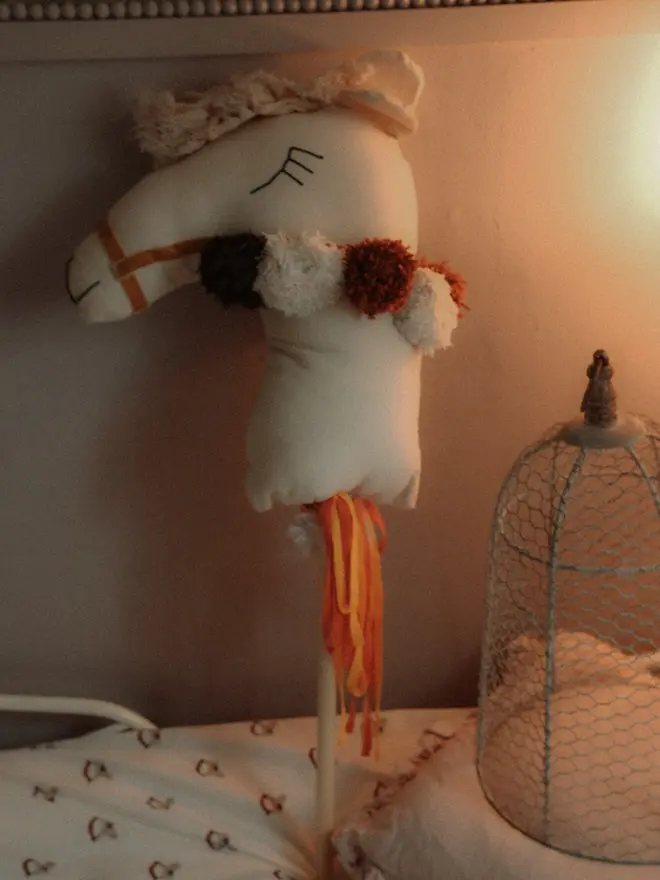 Cotton Llama Hobby Horse Toy, Handmade Stick Toy, Nursery Decor