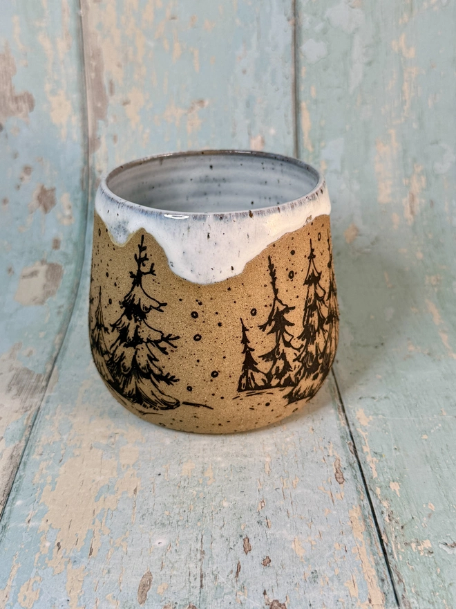 Black White Christmas tree forest rustic cozy mug