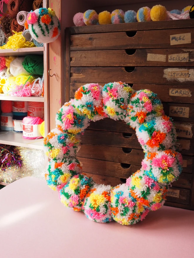 floral meadow pom pom wreath