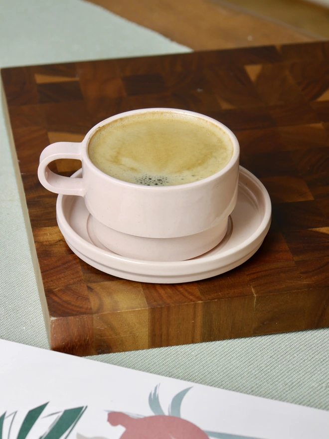 Ceramic Mug And Saucer Coffee Set in blush