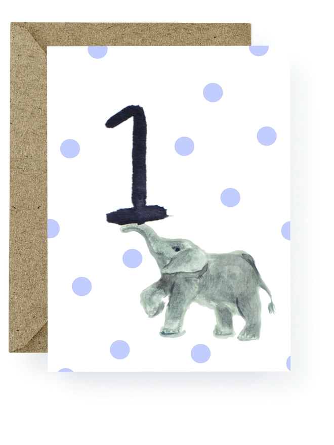 Elephant 1st Birthday Card 