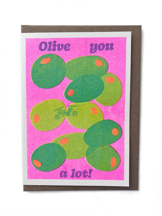 Olive you a lot  A6 Riso Greetings Card