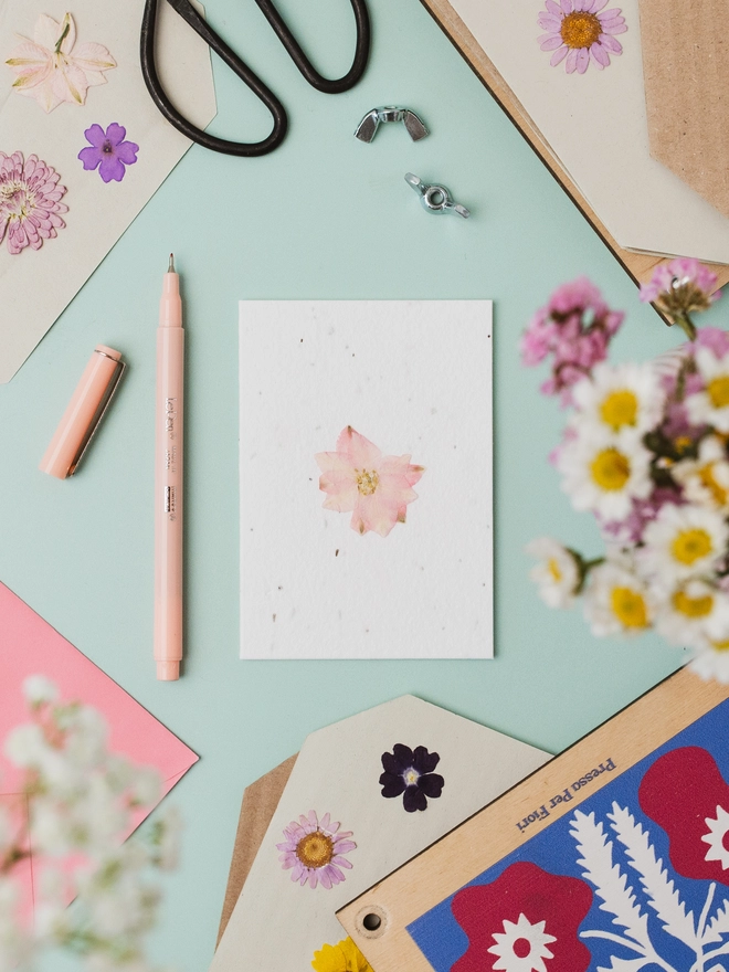 Real Pressed Flower Notecard, Pink