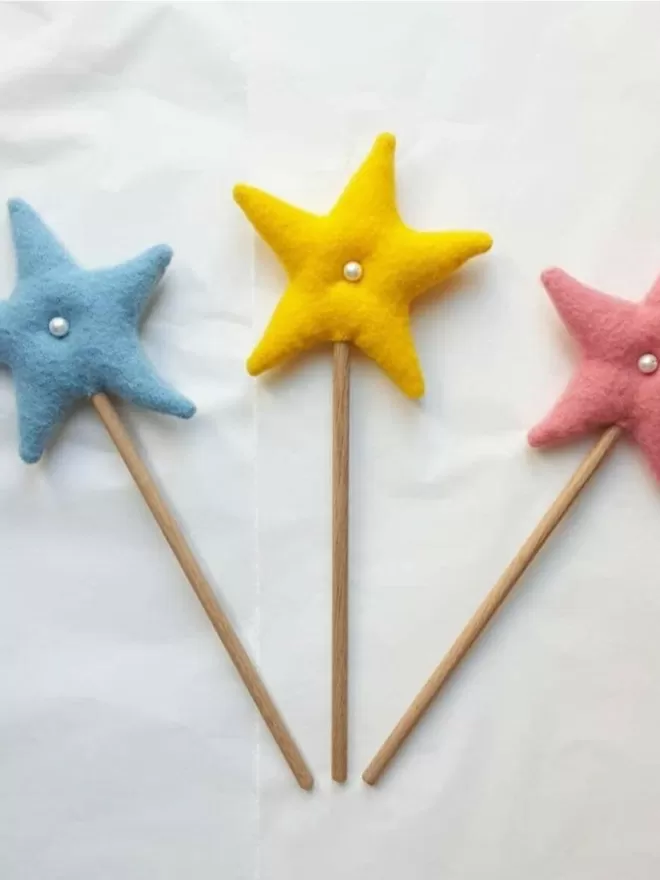 Yellow, blue, pink star wand