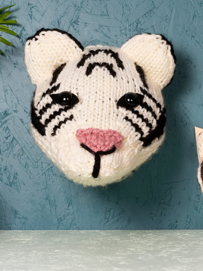 Tiger Head Knit Kit. A giant tiger knit kit, completed and mounted.