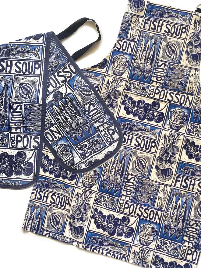 Fish Soup apron and oven gloves