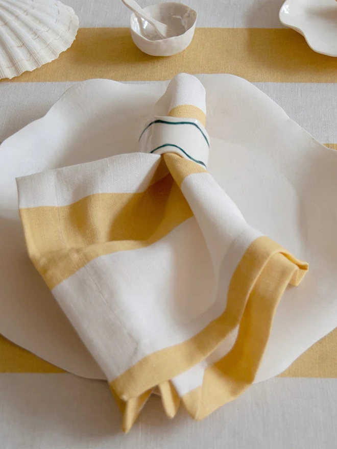 Yellow Wide Striped Linen Napkins (Set Of 4)