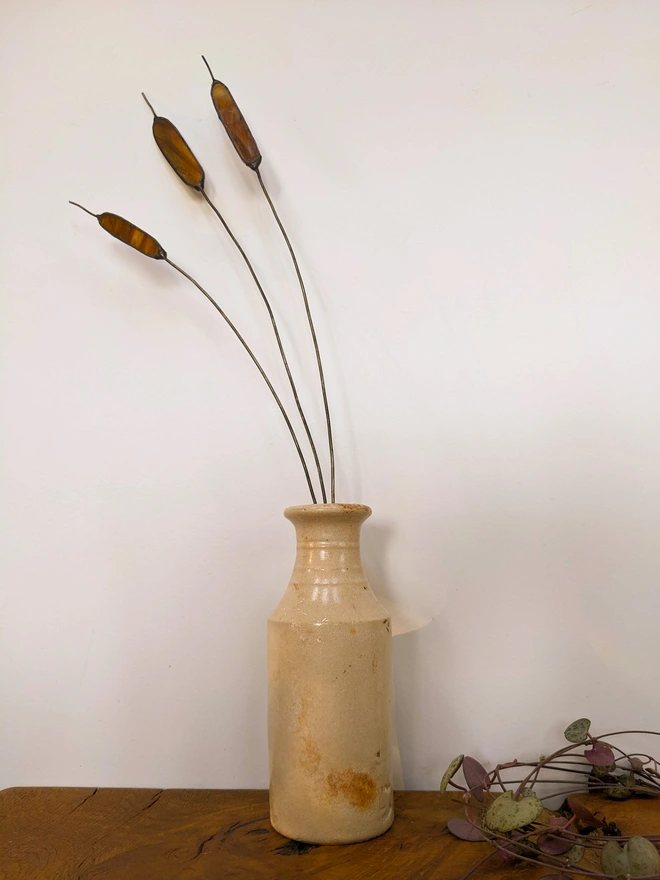 Stained Glass Trio of Bulrushes