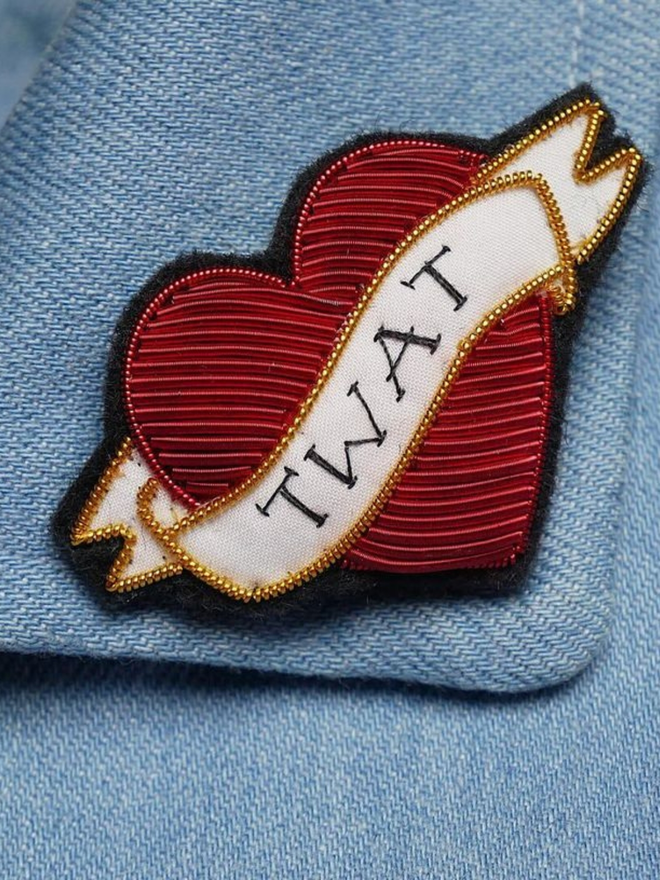 Twat personalised heart brooch