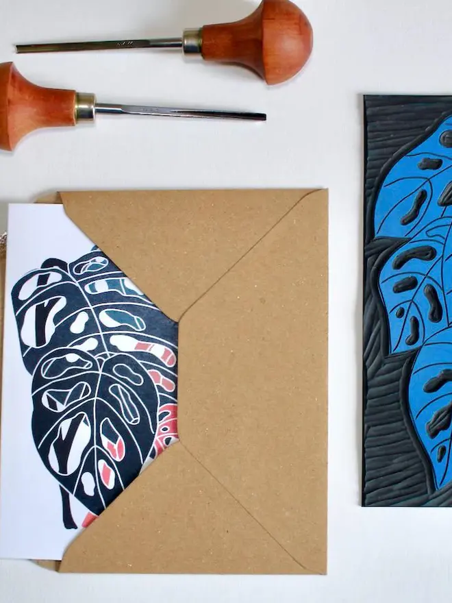 monstera plant greeting card