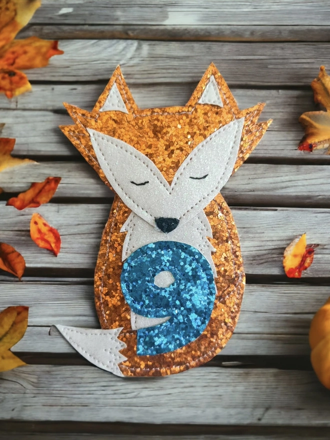 Personalised Glitter Fox Birthday Badge