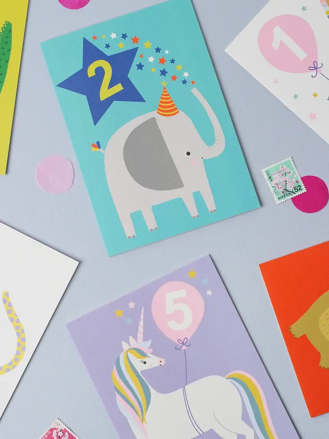Elephant Bright Blue Kid's Second Birthday Card