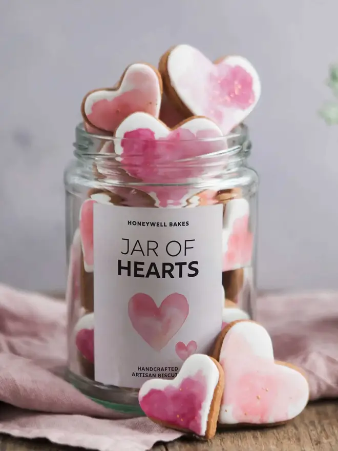 Personalised Jar of Hearts Hand Iced Biscuit Gift