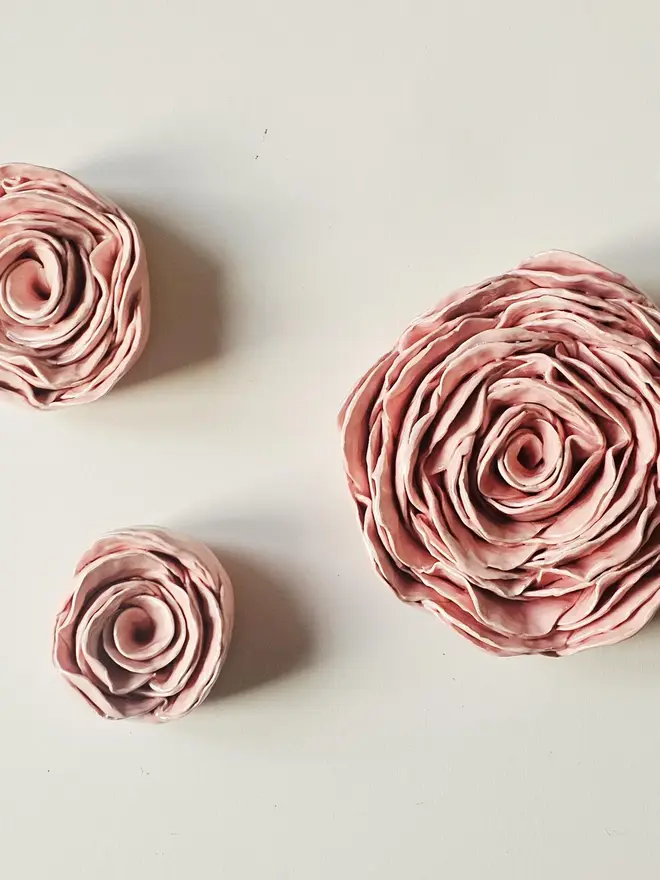 peach ceramic rose flower pottery wall decor 3d sculpture floral art 