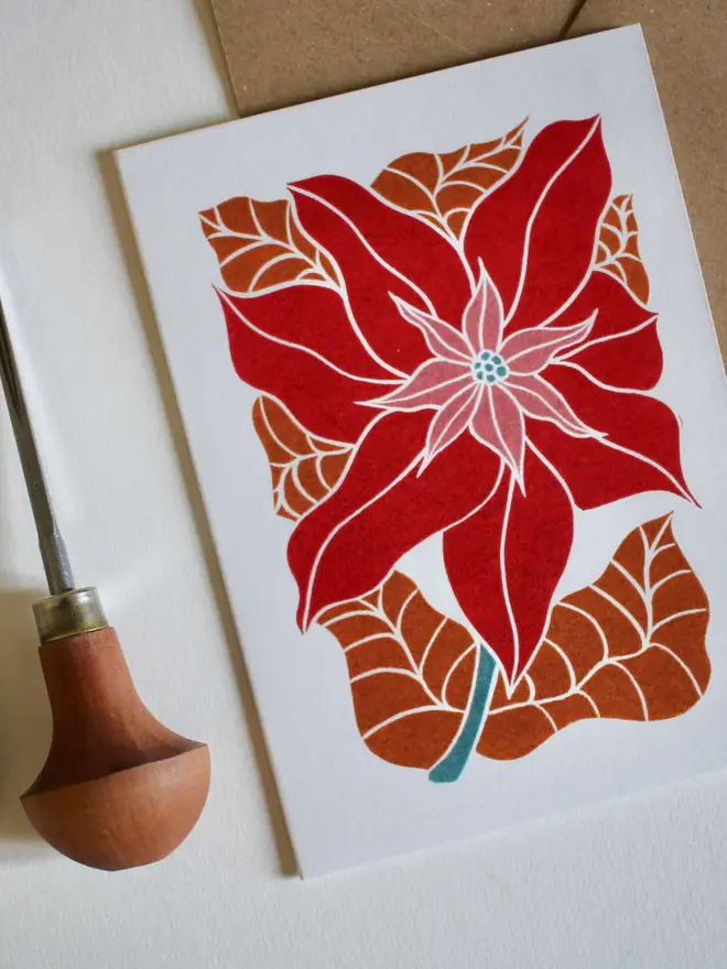 golden poinsettia christmas card