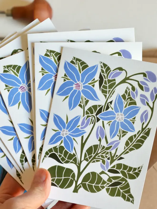 borage flower print notecards