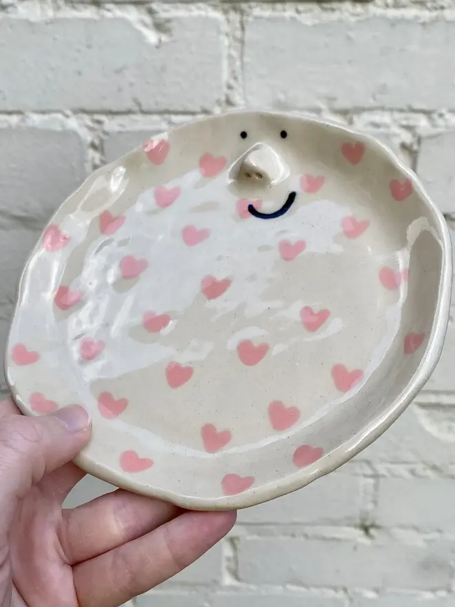 handmade ceramic smiley face love heart plate