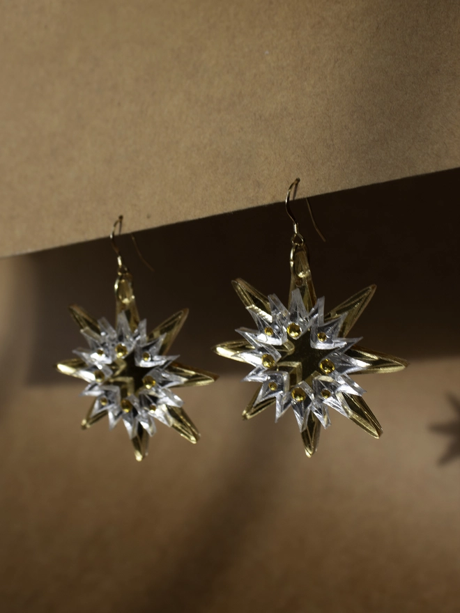 Gold and Silver star earrings with gems