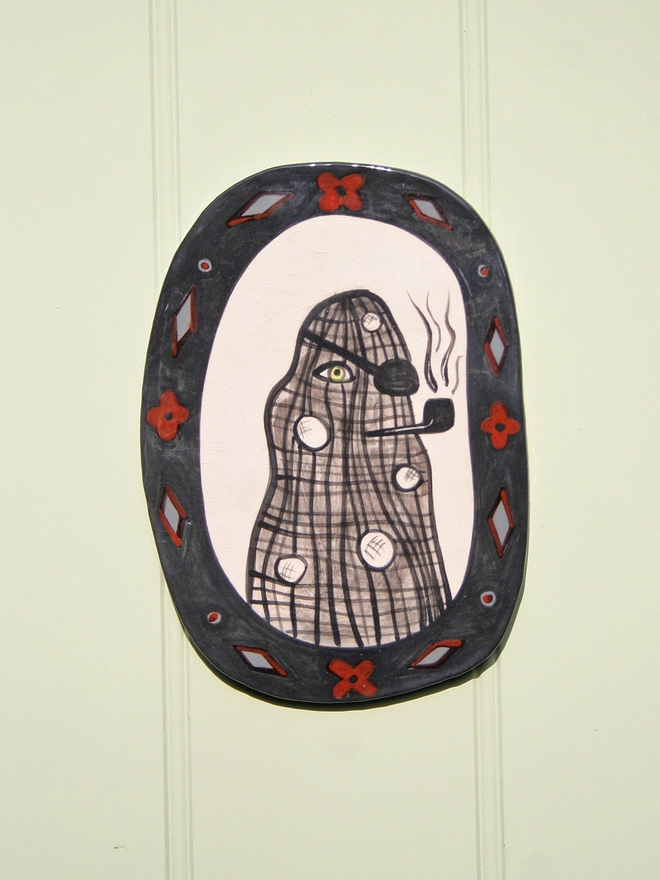 ceramic wall art decorative seaside silhouette of foxy rocks, Captain Netty and Whale  