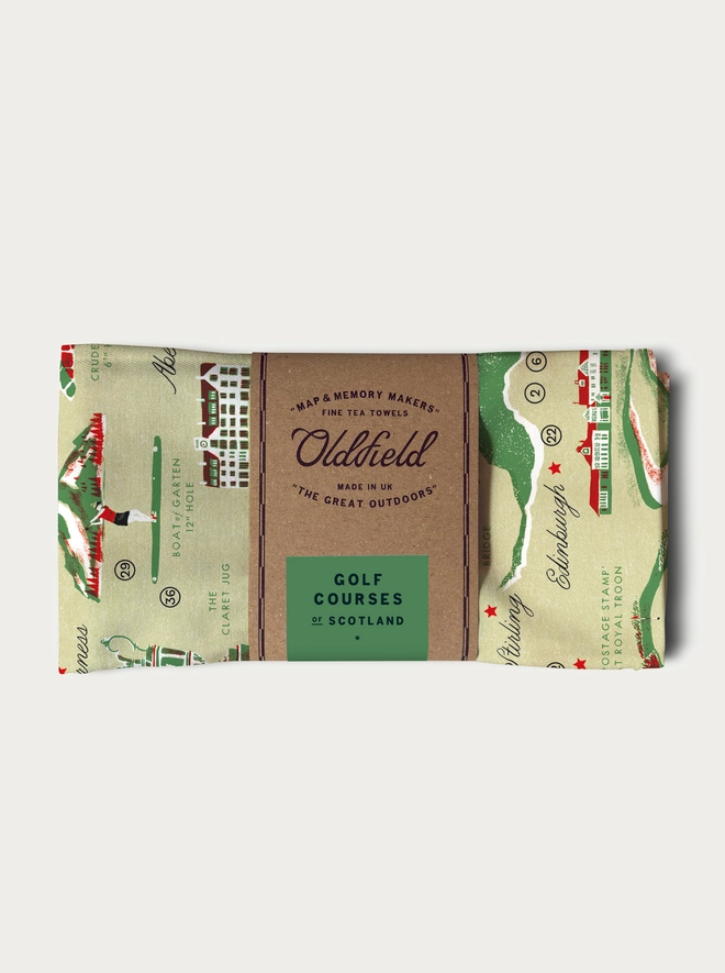 Golf Scotland Tea Towel Folded and Packaged