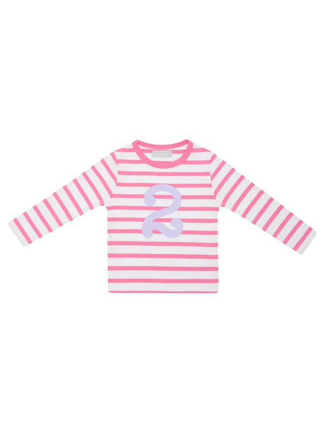 Hot Pink & White Breton Striped Number 2 T Shirt