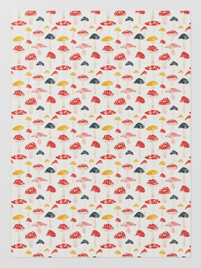 Retro Mushrooms Block Print Wrapping Paper 