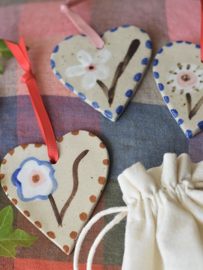 christmas hearts tree decorations set of three