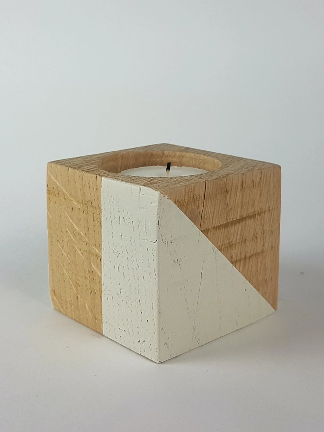 White painted wooden tealight holder