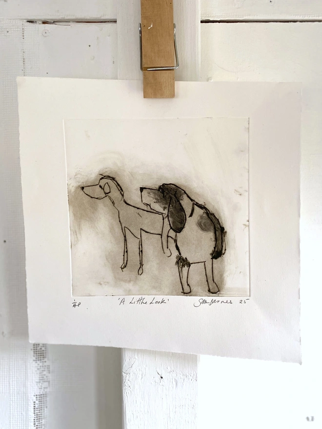 'A Little Look '. Handmade Dog Drypoint Print by Samantha Barnes