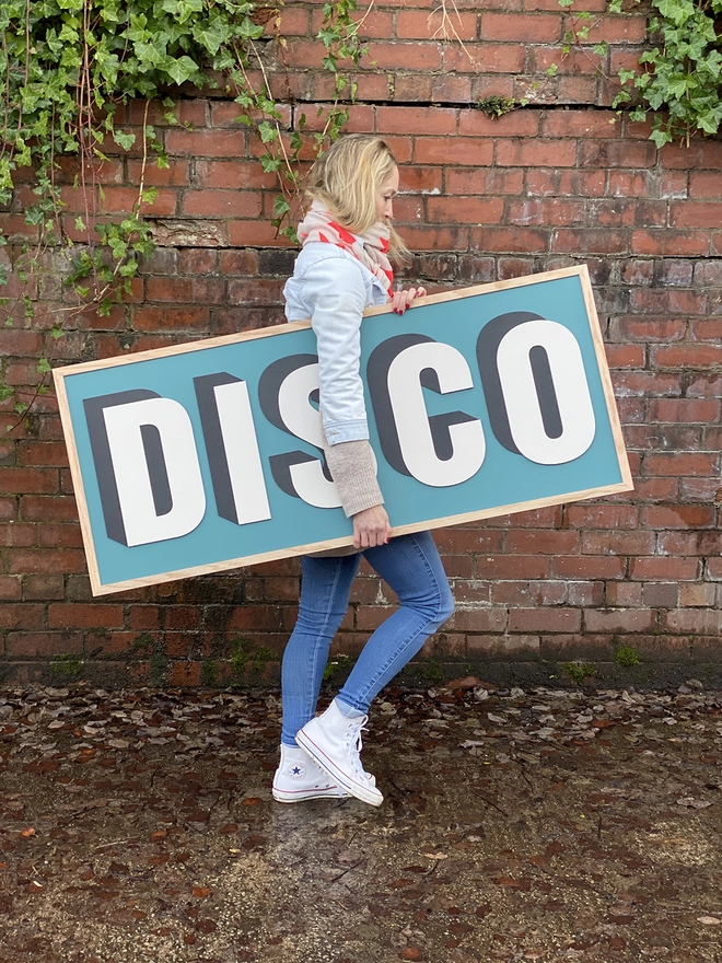 teal disco wooden sign by modo