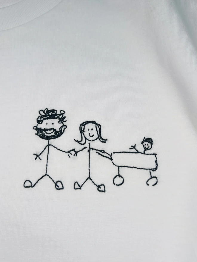 custom child's drawing embroidered t-shirt 