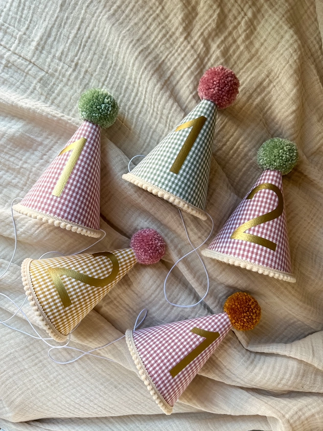 GIngham Fabric Handmade Party Hats
