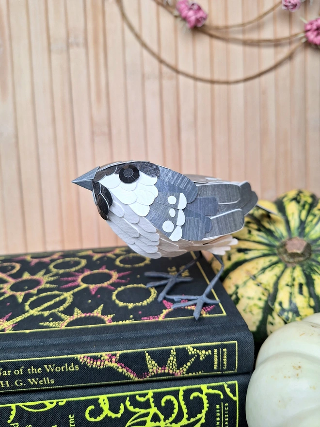 coal tit handmade paper sculpture