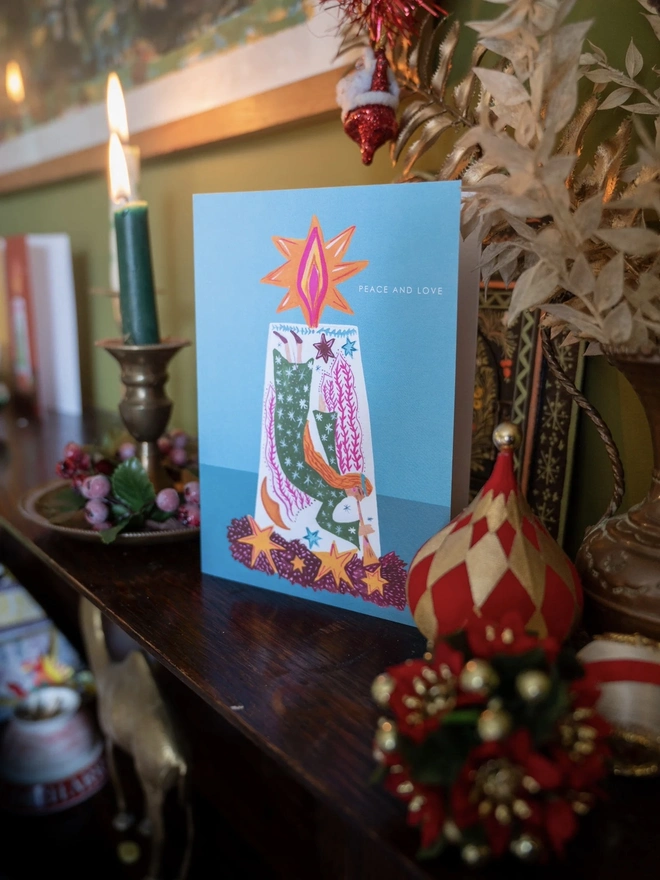 'Peace And Love', Candle Angel Christmas Card