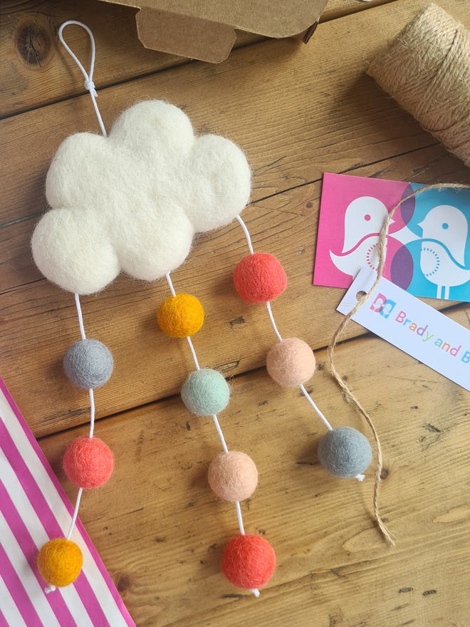 Pastel Rainbow Felt Cloud Hanging Decoration