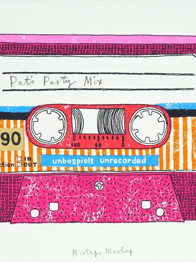 Personalised Pink Mix Tape Screenprint Mixtape Mash Up