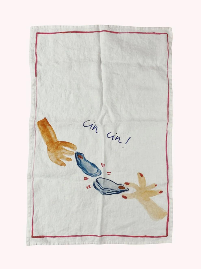 gin gin oyster cheers tea towel