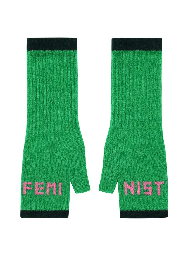 Cut out image of Feminist Mittens in Kelly Green & Bubblegum