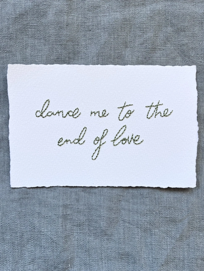 dance me to the end of love leonard cohen embroidery artwork