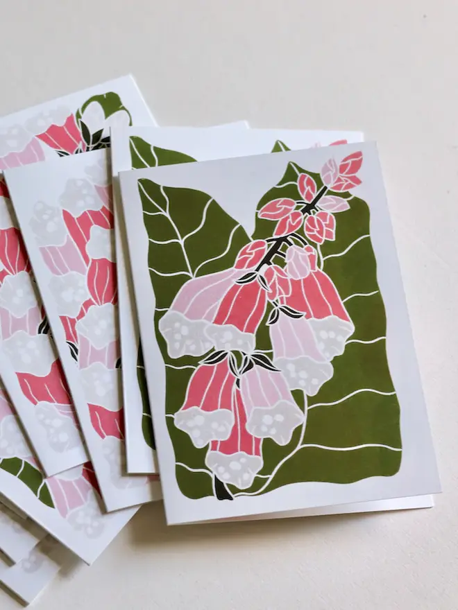 pink foxglove notecard set