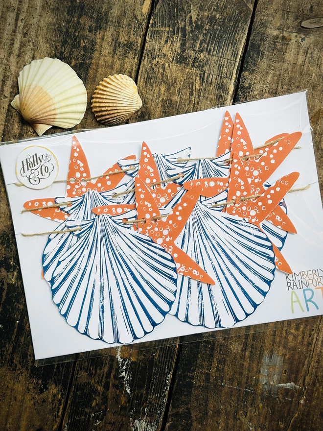 Shell & Starfish Hand Printed Nautical Linocut Garland