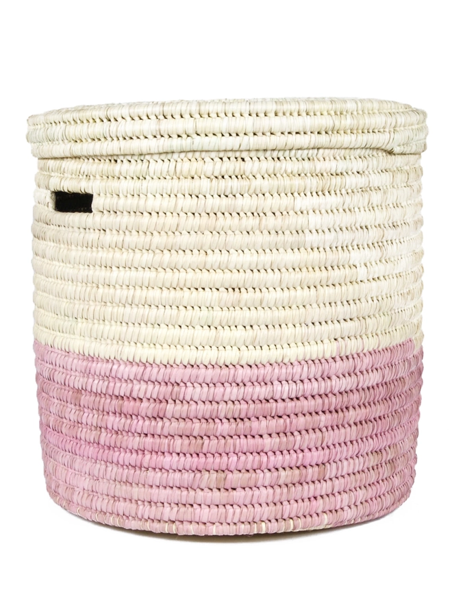 pink colour block laundry basket lid on