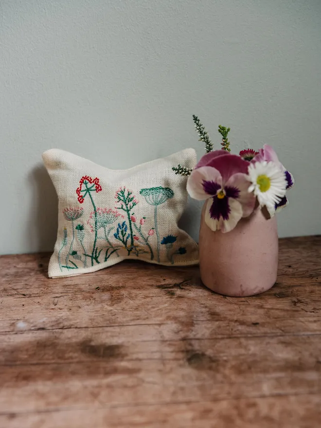 Wildflower Lavender Sachet. A sachet of Lavender with embroidered Wildflower design.