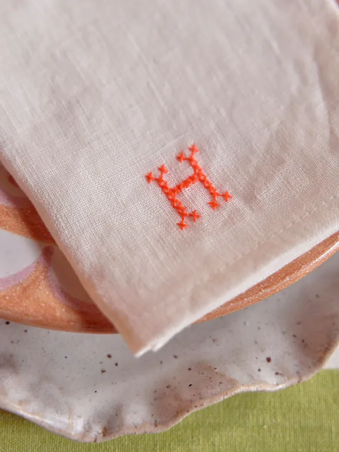 Personalised initial cross-stitch napkin